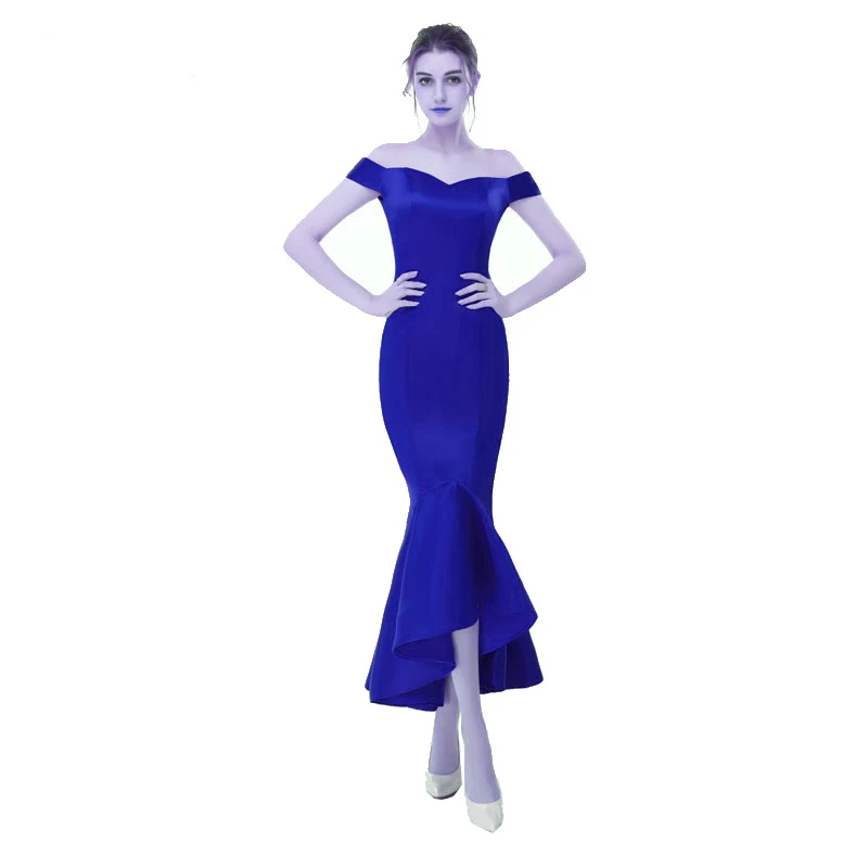 Новое поступление, платья для выпускного вечера, Vestido de Festa, платье с аппликацией и вырезом лодочкой, элегантное, на шнуровке, стильное, с оборками, сексуальное платье русалки - Цвет: royal blue