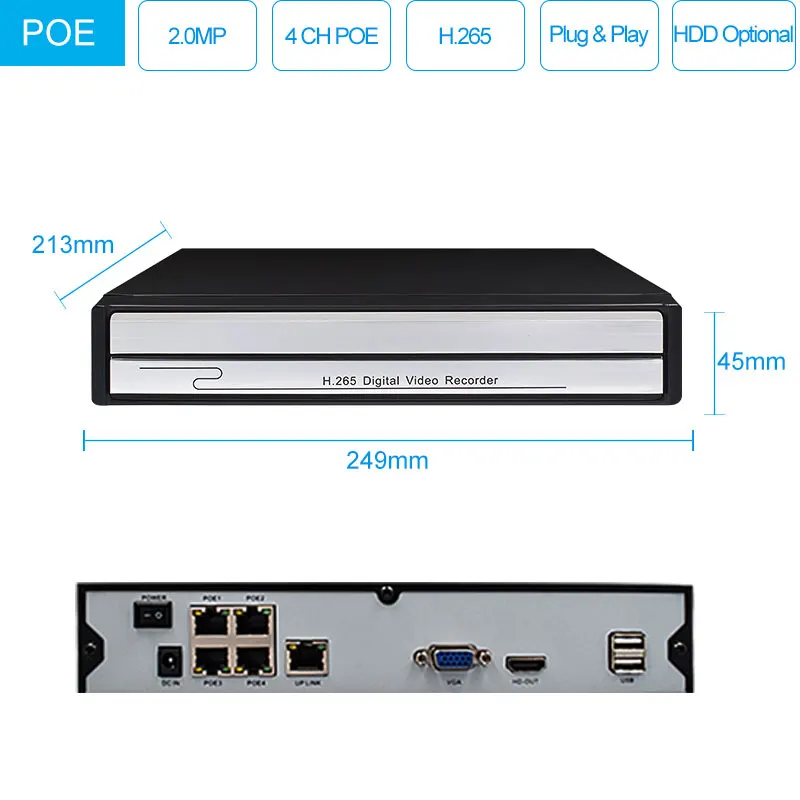 H.265 4CH 1080P POE NVR CCTV система 2.0MP наружная IP камера HD рекордер Видео безопасности