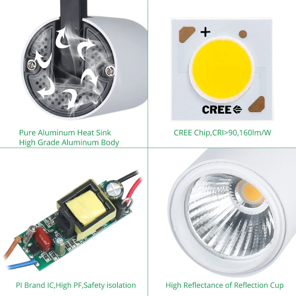 Светодиодный Трековый Светильник направленного света s 12W CREE потолочный
