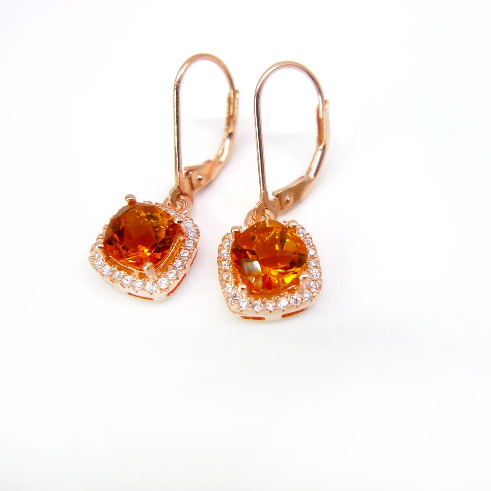 Женские серьги крючки из серебра 925 пробы с цитрином желтым кристаллом|earrings