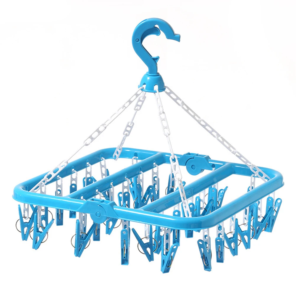 32 Clips Folding Clothes Hanger Dryer Windproof Socks Underwear Drying Rack Children Clothing Rack Kitchen Accessories