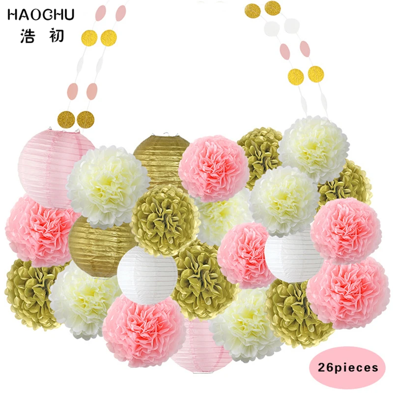 HAOCHU 26 шт. 2 метра сверкающая Бумажная гирлянда булочки золотые розовые помпоны из