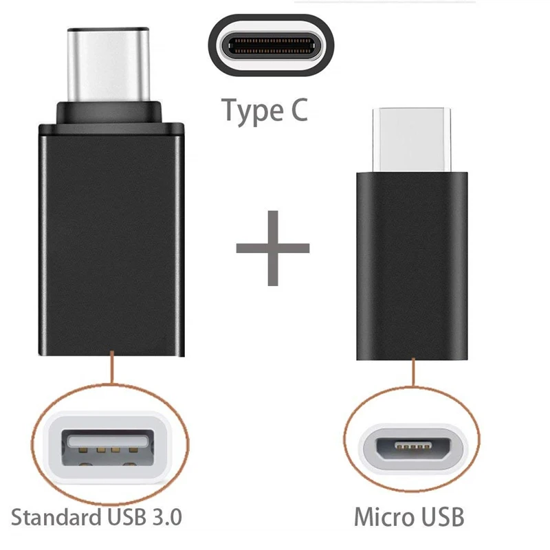 Черный 2 в 1 type C к USB адаптер типа OTG-C к Micro USB конвертер для samsung Galaxy S8 S9 Plus Note 8 Asus Zenfone 5z 5 Аксессуары - Цвет: Черный