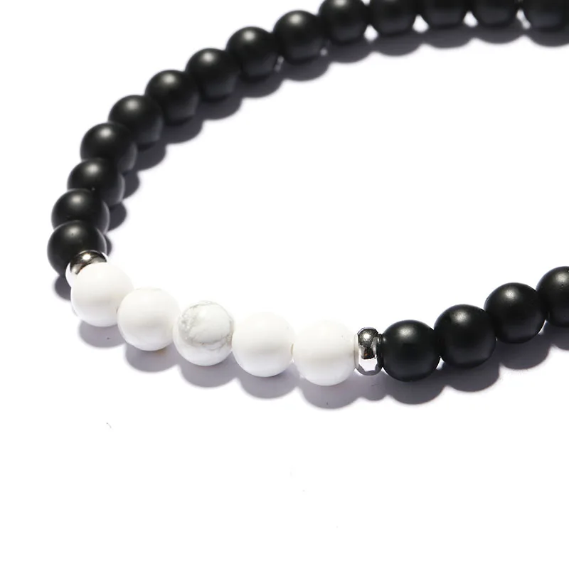 Минималистичный 6 мм черный белый каменный браслет для мужчин