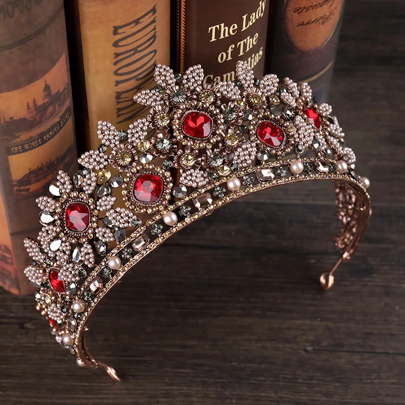 Свадебные короны в стиле барокко жемчуг красные стразы принцесса винтажные