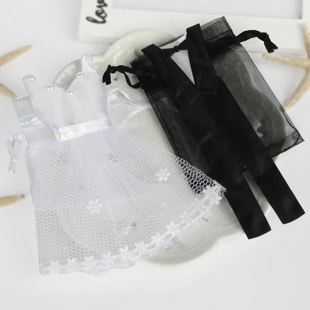 50 Groom 50 Bride 100 шт органзы шнурок конфеты мешок 50* смокинг и 50* платье Жених невесты Свадебная вечеринка Подарочная сумка WB06 - Цвет: 50 Groom 50 Bride