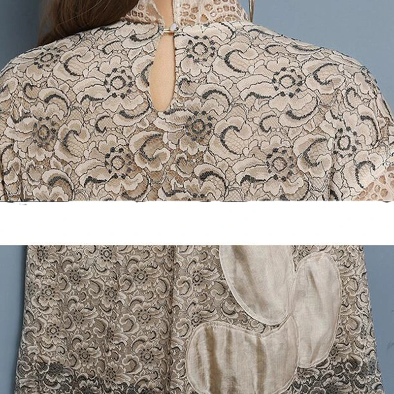 

High Quality Nice Autumn New Women Lace Dress Leisure Long Plus Size Dress Fashion Stitching Short Sleeves Loose Dresses LU251