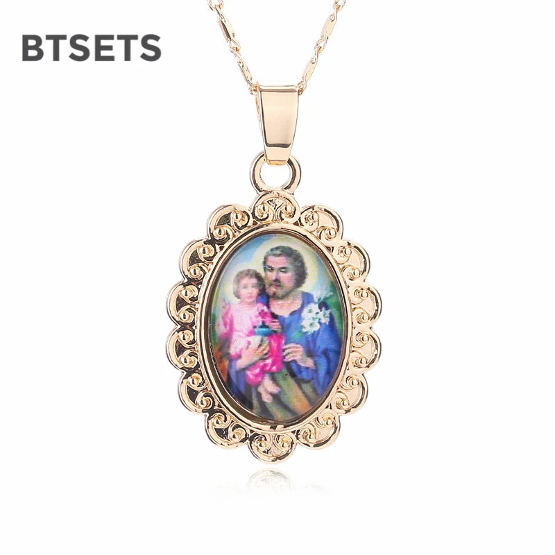 BTSETS ожерелья для верующих (с изображением Иисуса) золотого цвета модное ожерелье