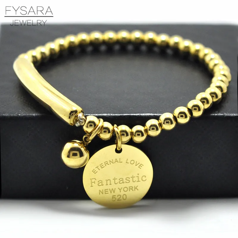 FYSARA фантастические Нью Йорк круглый ярлык браслет Нержавеющая сталь шарики для