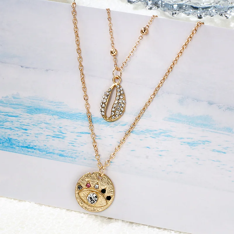 

New Fashion Shell Necklace For Women Turkey Evil Eye Custom Chain Necklace Alloy Triple Horns Crystal Jewelry Pendientes Gift