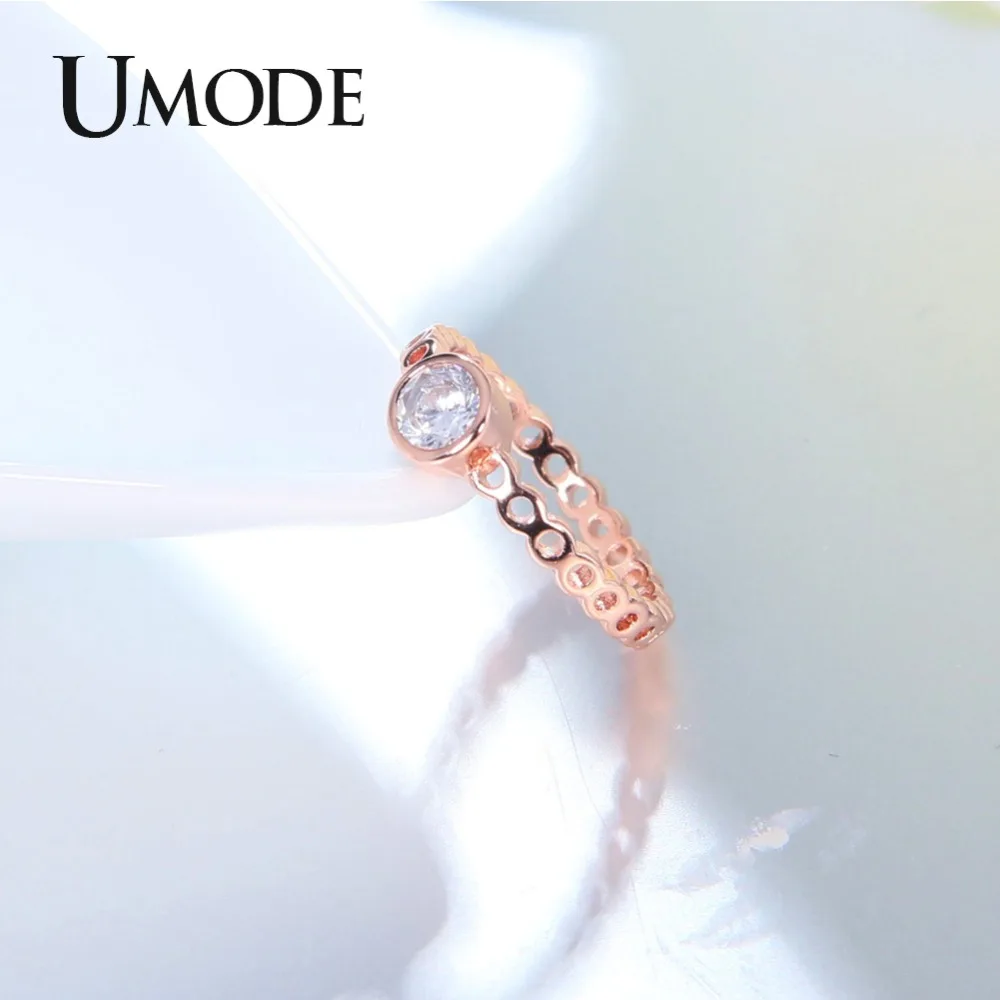 UMODE New Big CZ Crystal Hollow Rings for Women Clear Round Zircon Rose&ampWhite Gold Jewelry Bezel Setting AUR0463 | Украшения и