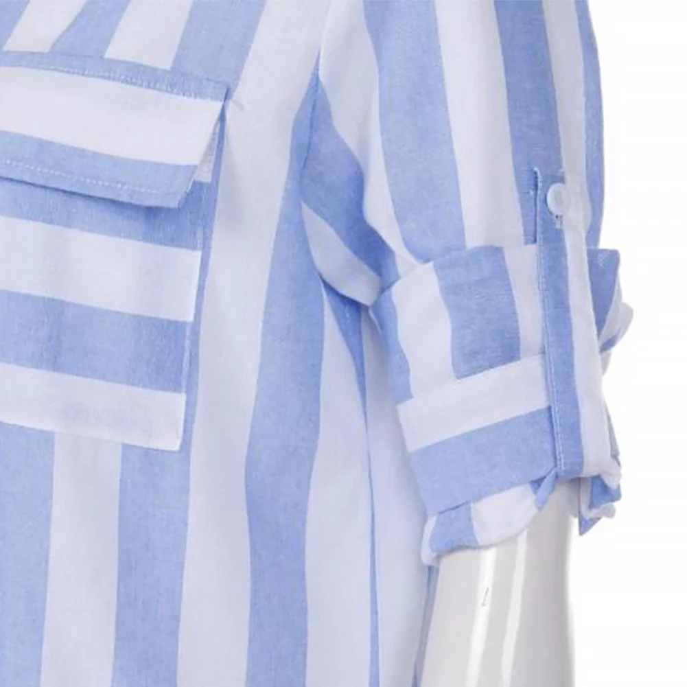 Модные женские повседневные топы в полоску с длинным рукавом и v-образным вырезом