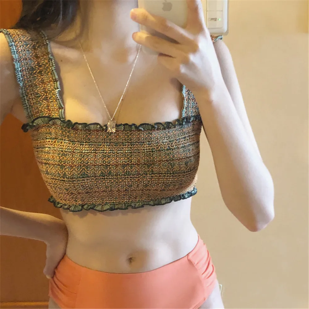 Купальник-бикини в Корейском стиле Женский клетчатый купальник с пуш-апом и