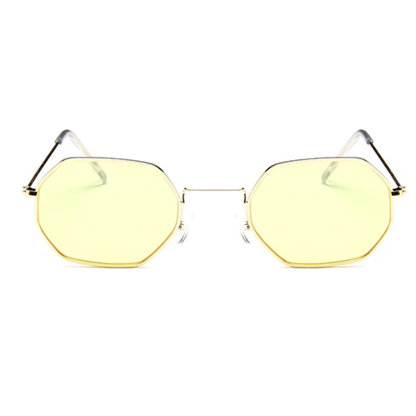 Gold Yellow Модные солнцезащитные очки женские брендовые дизайнерские маленькие оправа для очков многогранник прозрачные солнцезащитные очки Мужские Винтажные Солнцезащитные очки Шестигранная металлическая оправа - Цвет линз: Gold Yellow