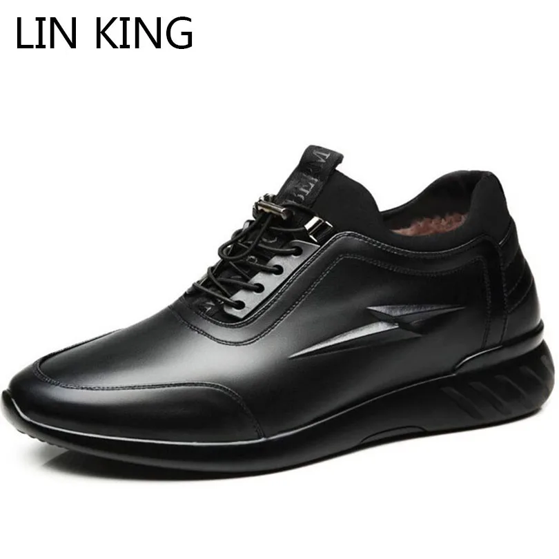 LIN KING/модные женские ботинки однотонные мужские зимние из натуральной кожи