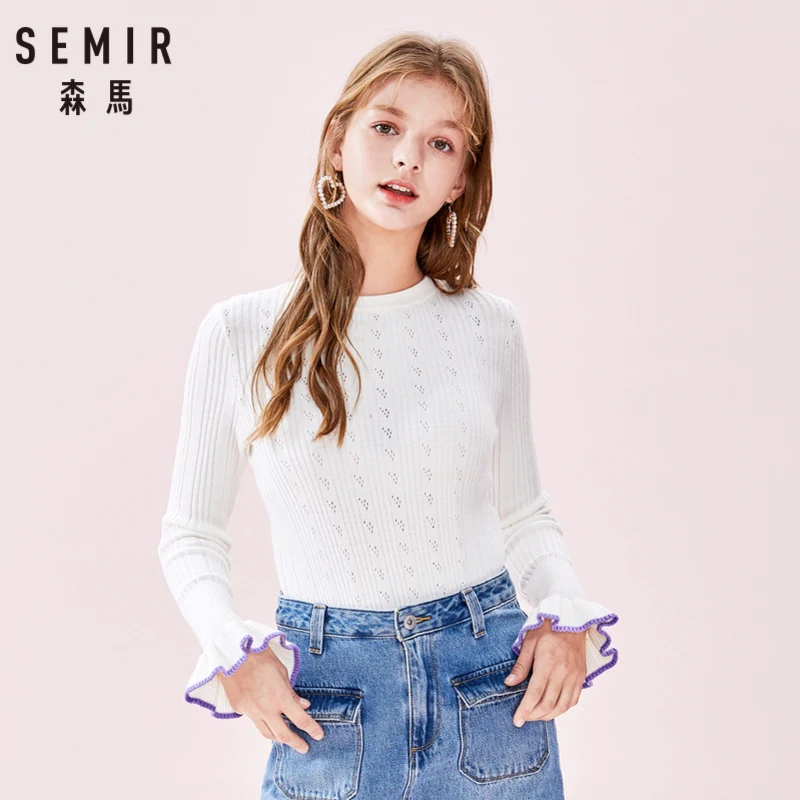 SEMIR Для женщин текстурированная вязаный свитер контрастного цвета с длинным