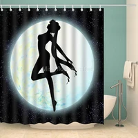 night sky moon girl design custom shower curtain bathroom waterproof mildewproof polyester fabric with 12 hooks