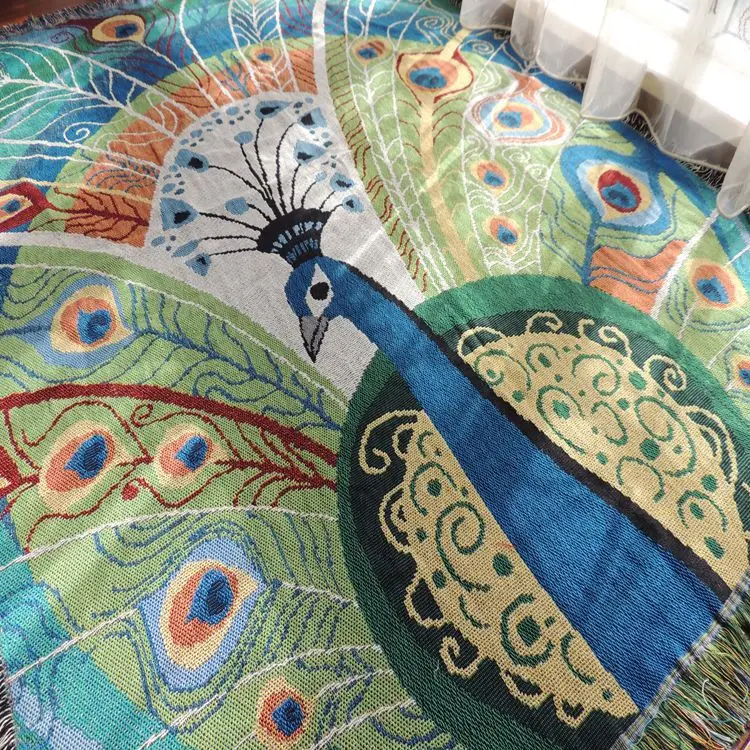 Хлопковое покрывало для дивана с изображением кота собаки павлина декоративный