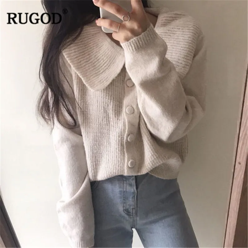 Женский винтажный свитер RUGOD вязаный однотонный кардиган с круглым вырезом на