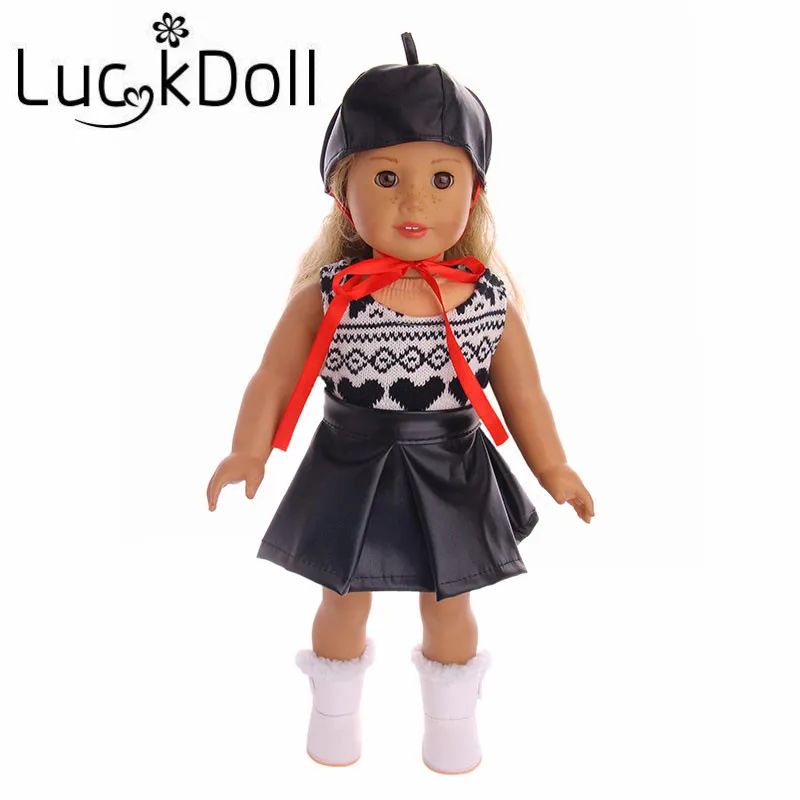 LUCKDOLL жилет свитер + кожаная юбка шляпа подходит для 18 дюймов Американский 43 см