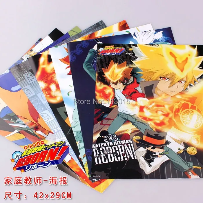 

8pcs/lot Anime Posters Hitman Reborn Poster Paintings 2 sizes 58x42CM included 8 Different designs High quality Embossed