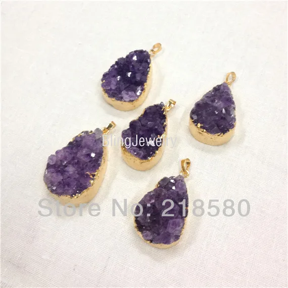 Золотая подвеска в виде слезы из H AMD32|amethyst cluster pendant|amethyst pendantamethyst teardrop pendant |