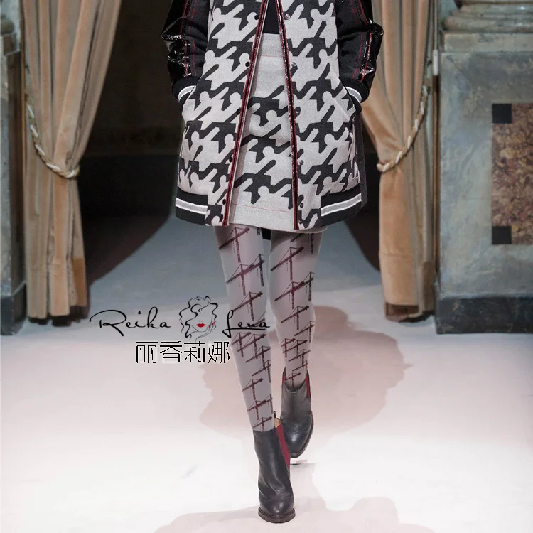 Ажурные чулки Подиумные колготки женские зимние с принтом горячая Распродажа