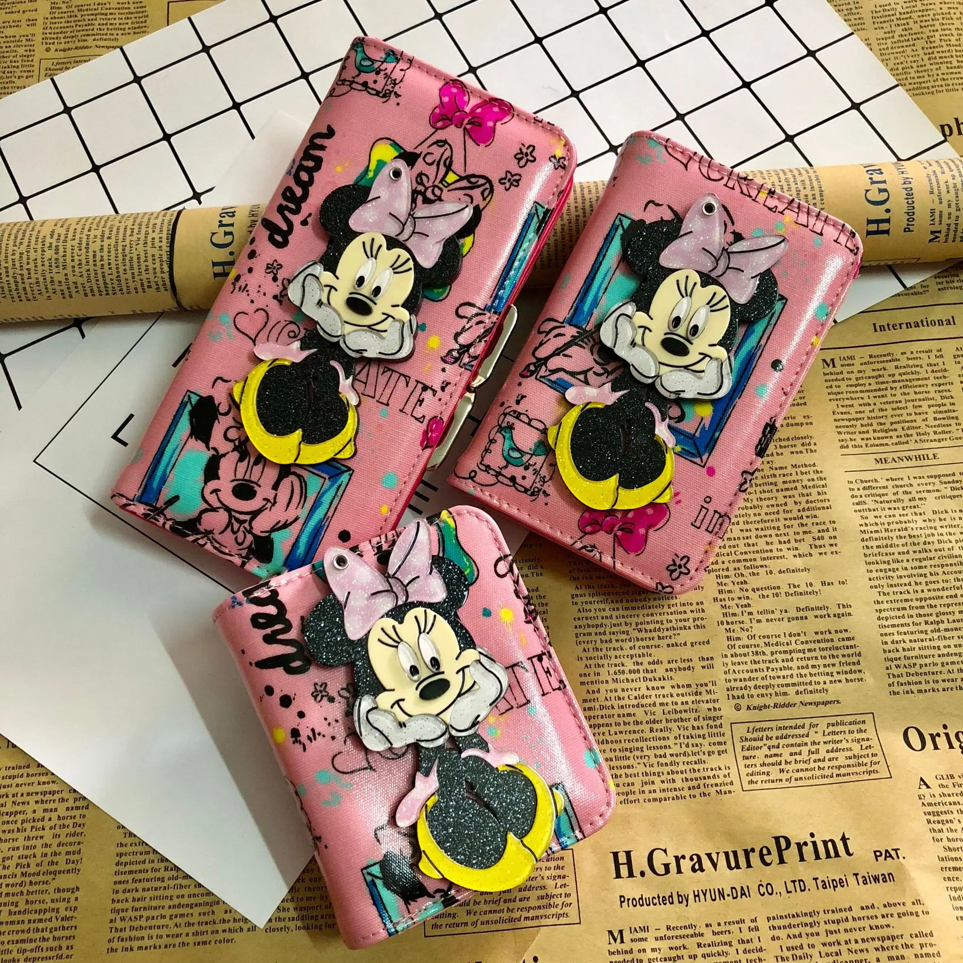 Disney Minnie mouse Stitch Cartoon Женский кошелек из искусственной кожи с зеркалом дамская