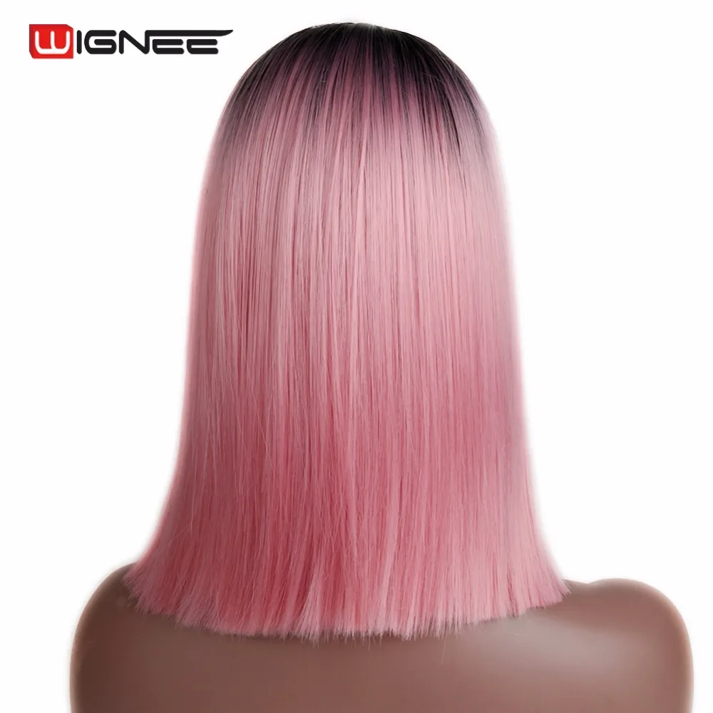 Wignee 2 тона Ombre розовые короткие прямые волосы синтетические парики для черных женщин высокая плотность натуральные волосы мягкие модные парик