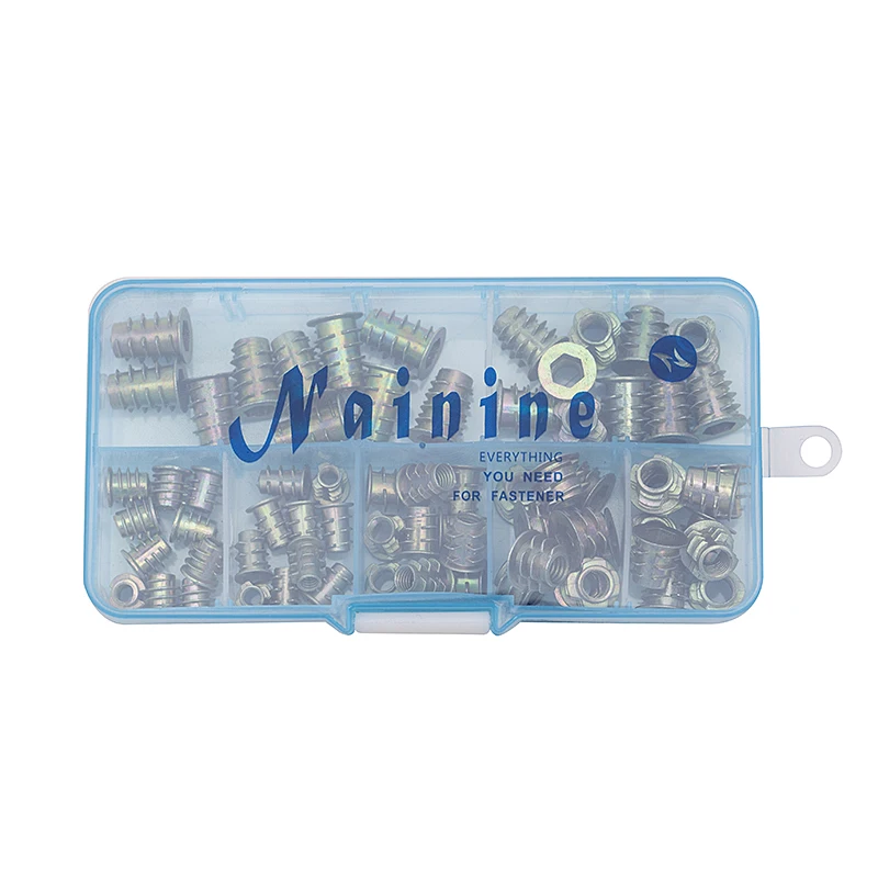 

70Pcs/set M4/M5/M6*8/10/13 Zinc Alloy Thread For Wood Insert Nut Flanged Hex Drive Head Furniture Nuts Assortment Kit HW058