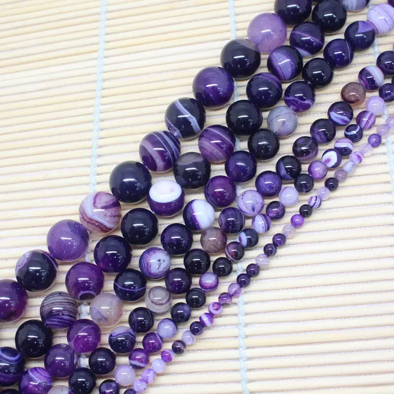 

Mini.order is $7! 4-14mm Purple Stripe banded Multicolor Agates Onyx Round DIY Spacer Loose Beads 15"