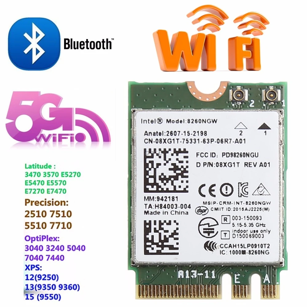 

Dual Band 2.4+5GHZ 867M Bluetooth V4.2 Next Generation Form Factor M.2 WLAN Wifi Wireless Card Module For Intel 8260 AC DELL 826