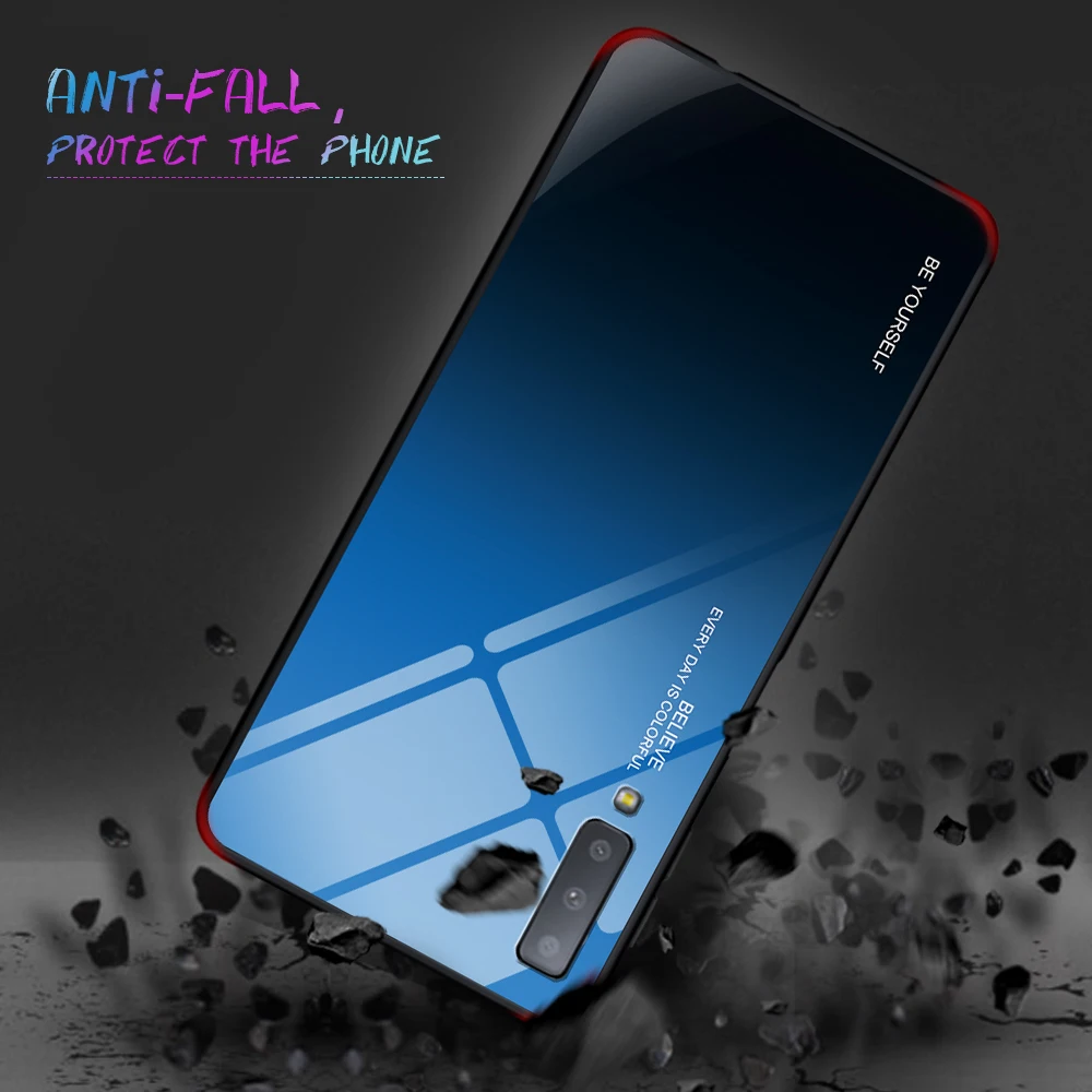 Чехол для мобильного телефона Samsung Galaxy A7 2018 с градиентным закаленным стеклом