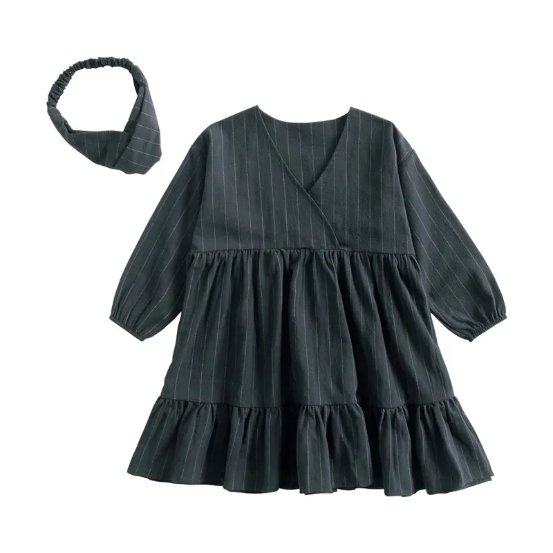 Детское Хлопковое платье с длинным рукавом и V-образным вырезом | Детская одежда