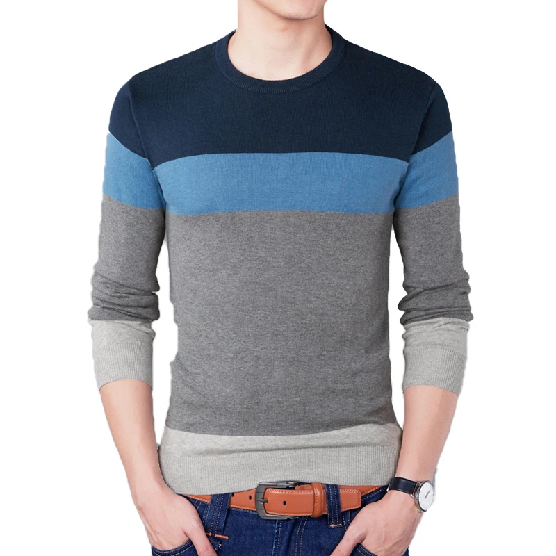 2022 Autumn Fashion Brand Casual Sweater O-Neck Striped Slim Fit Mens Sweaters Pullovers Men Pull Homme Contrast Color Knitwear | Мужская
