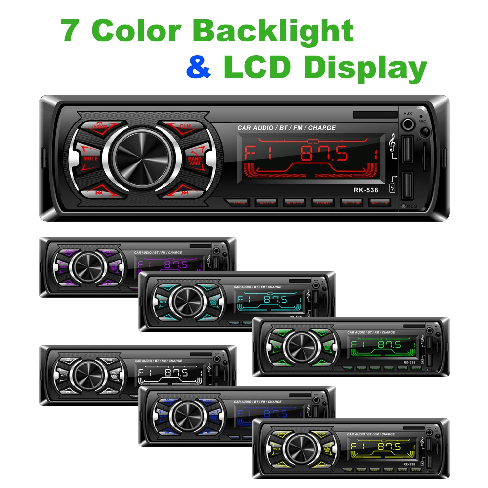 

RK-538 Charger Two USB Car Radio FM 12V Fixed Front Panel Car Audio MP3 WMA Player Bluetooth SD AUX SWC Remote 7388 IC 538 4*45W