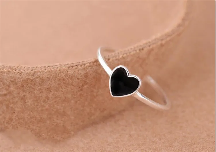 Сердце, черная капля, глазурь, 925 пробы, серебро, литературный темперамент, личность, модные женские кольца с изменяемым размером, SRI097 - Цвет основного камня: Heart