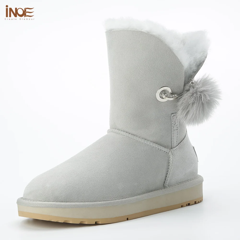 

Новинка 2020, стильные женские зимние сапоги из натуральной овечьей кожи с меховой подкладкой, с брошью в виде Помпона Стразы и меха, зимняя об...