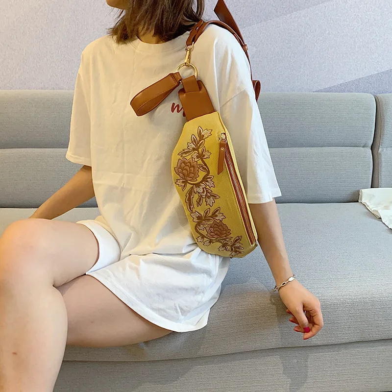 Flower Embroidery Bag Luxury Brand Designer Women Chest Shoulder Crossbody Bags Ladies Canvas Belt Zipper Sac Floral Waiste | Багаж и