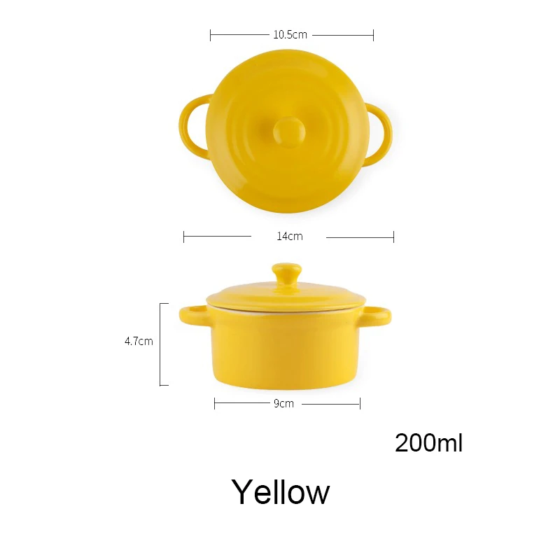 yellow Керамическая пиала для риса посуда конфеты двойная ручка суповые чаши простой и творческий салатник чаша Akuhome - Цвет: yellow