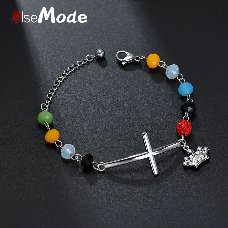 Браслеты ELSEMODE с этнической короной и крестом христианские браслеты-цепочки