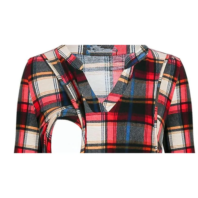 

maternity clothes Women's long Sleeve V Neck Plaid Shirt Casual Tunic Blouses Flowy Loose Tunic Nursing Breastfeeding Clothes