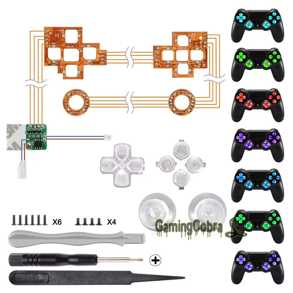Многоцветная светящаяся D-pad Thumbsticks лицевые кнопки(DTF) светодиодный комплект для PS4 Pro Slim control ler 7 цветов 9 комплектов сенсорного управления