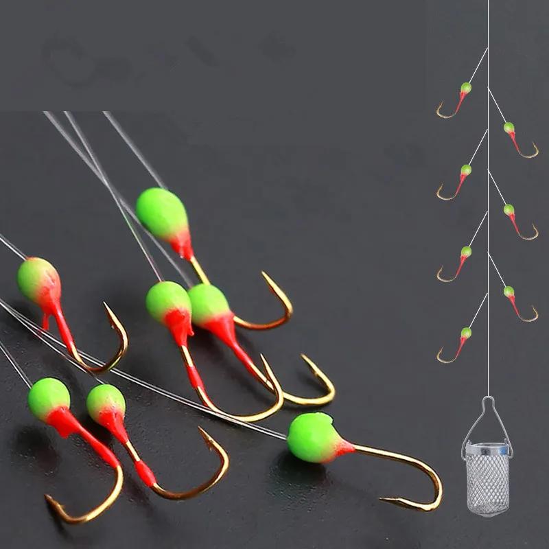 

3 pack/lot fish bait cage High Carbon Steel barbed hook Metal seven-star luminous beads string hooks gear fishing Accessorie