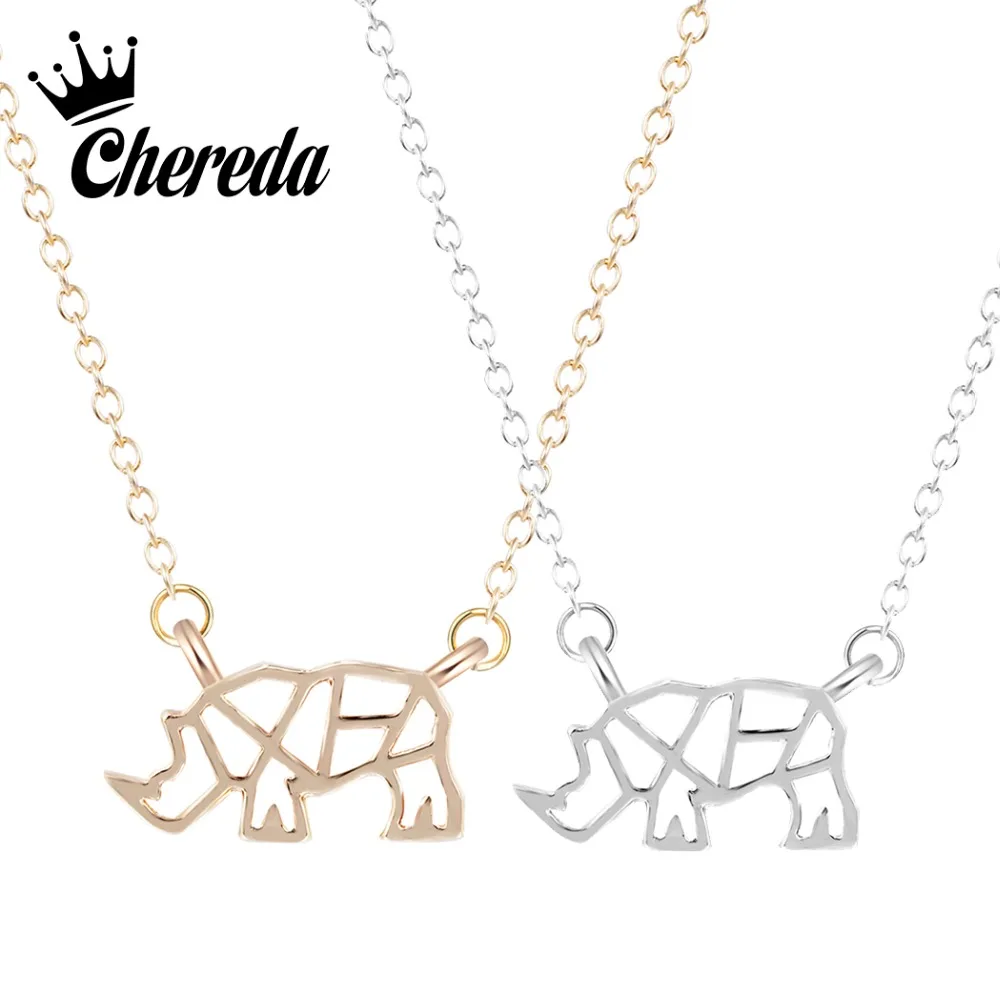 

Chereda Cute Hollow Rhinoceros Shape Necklace Long Chain Girl Pendant Men Romantic Choker Collar Party Necklaces