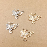 10pcs butterfly charms gold silver tone alloy rhinestone pendant fit necklaces bracelet diy fashion jewelry accessories yz332