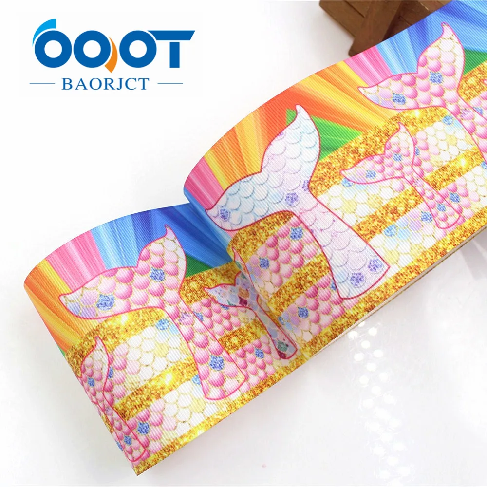 1054-3 дюйма 75 мм хвост русалки напечатанная grosgrain лента 10 ярдов DIY аксессуары для