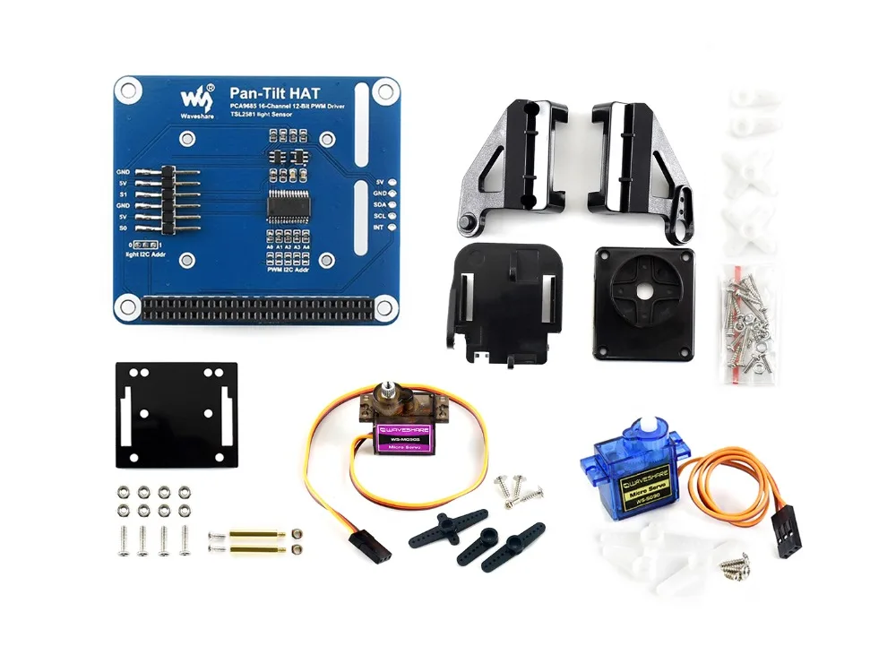 Waveshare 2-DOF Pan-Tilt HAT для Raspberry Pi светильник интенсивности зондирования IEC интерфейс PCA9685 чип широтно-импульсной модуляции TSL2581 светильник датчик