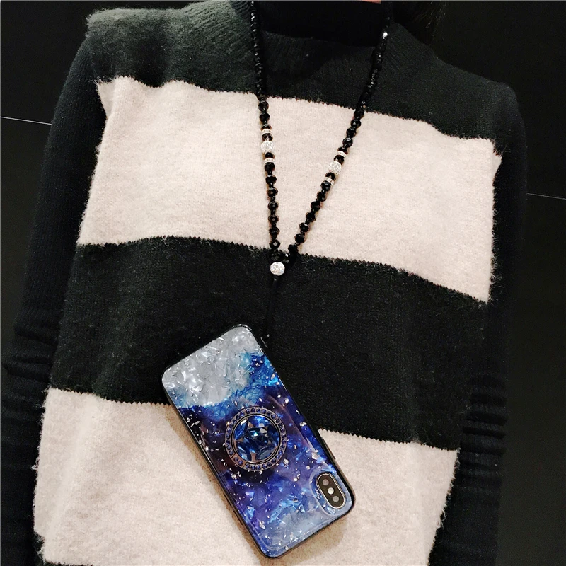 Sexy Glitter Flash Phone Case for Huawei P30 Crystal Bead String Lanyard P20 nova4 mate20pro Girls nova3e Elegant Back Cover V10 |
