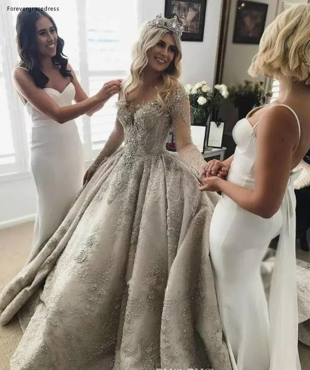 Arabic Long Sleeves Wedding Dress A Line Lace Beaded Country Garden Church Formal Bridal Gown Custom Made Plus Size